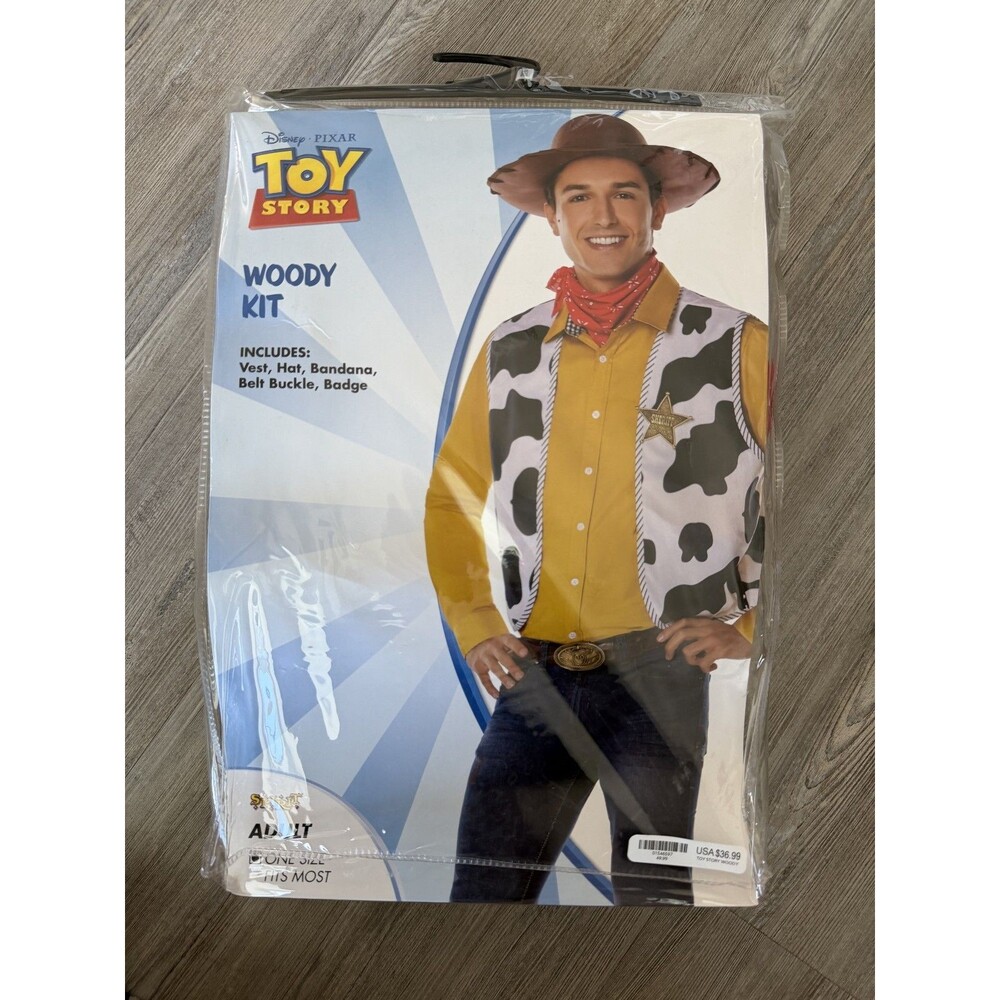 Disney Pixar Toy Story Woody Adult Costume Kit Hat Vest Bandana One Size